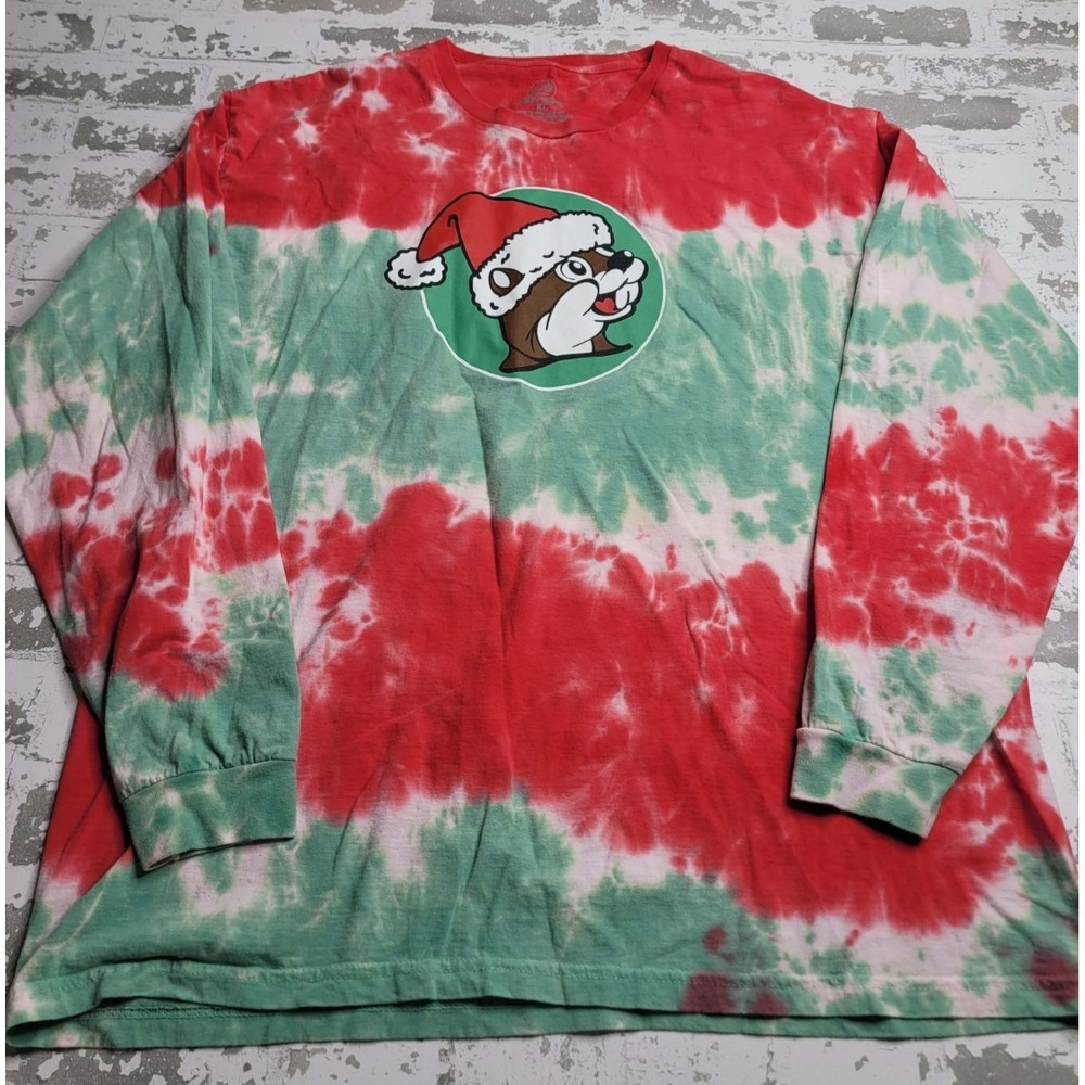 Bucee's Tie-Dye Christmas Long Sleeve Adult XL‎ 100% Cotton Red/Green
